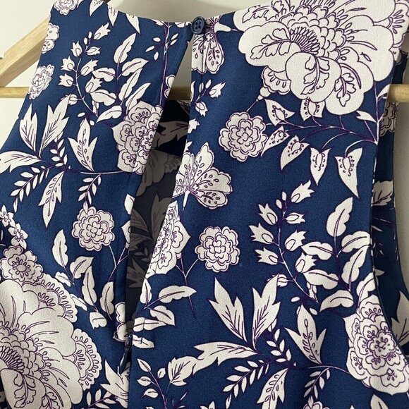 Banana Republic A Line Dress Sz 4 Blue Floral Sleeveless Pencil Sheath Wedding - Picture 6 of 10